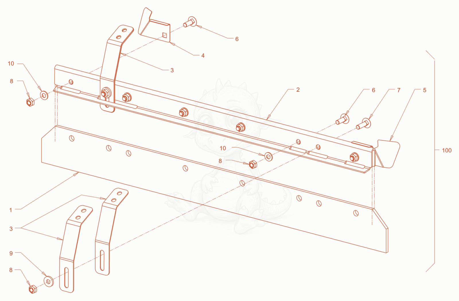 Exploded parts diagram of the scraper of a Wacker Neuson RD18-100C.3, with numbered balloons
