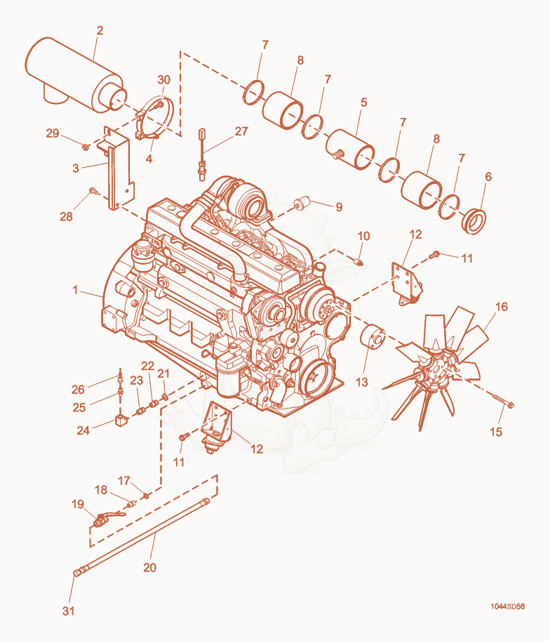Exploded parts diagram of the Engine cpl. of a Wacker Neuson G110, with numbered balloons