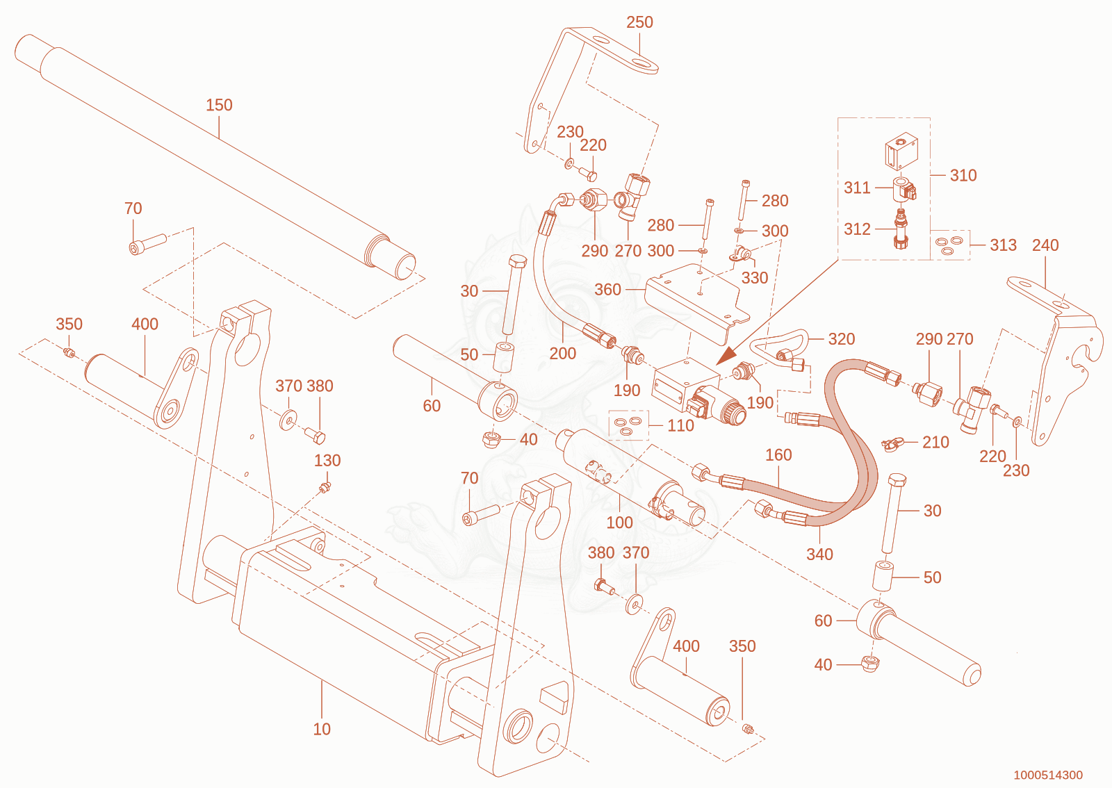 Exploded parts diagram of the quickhitch plate of a Wacker Neuson WL750(A04-01), with numbered balloons