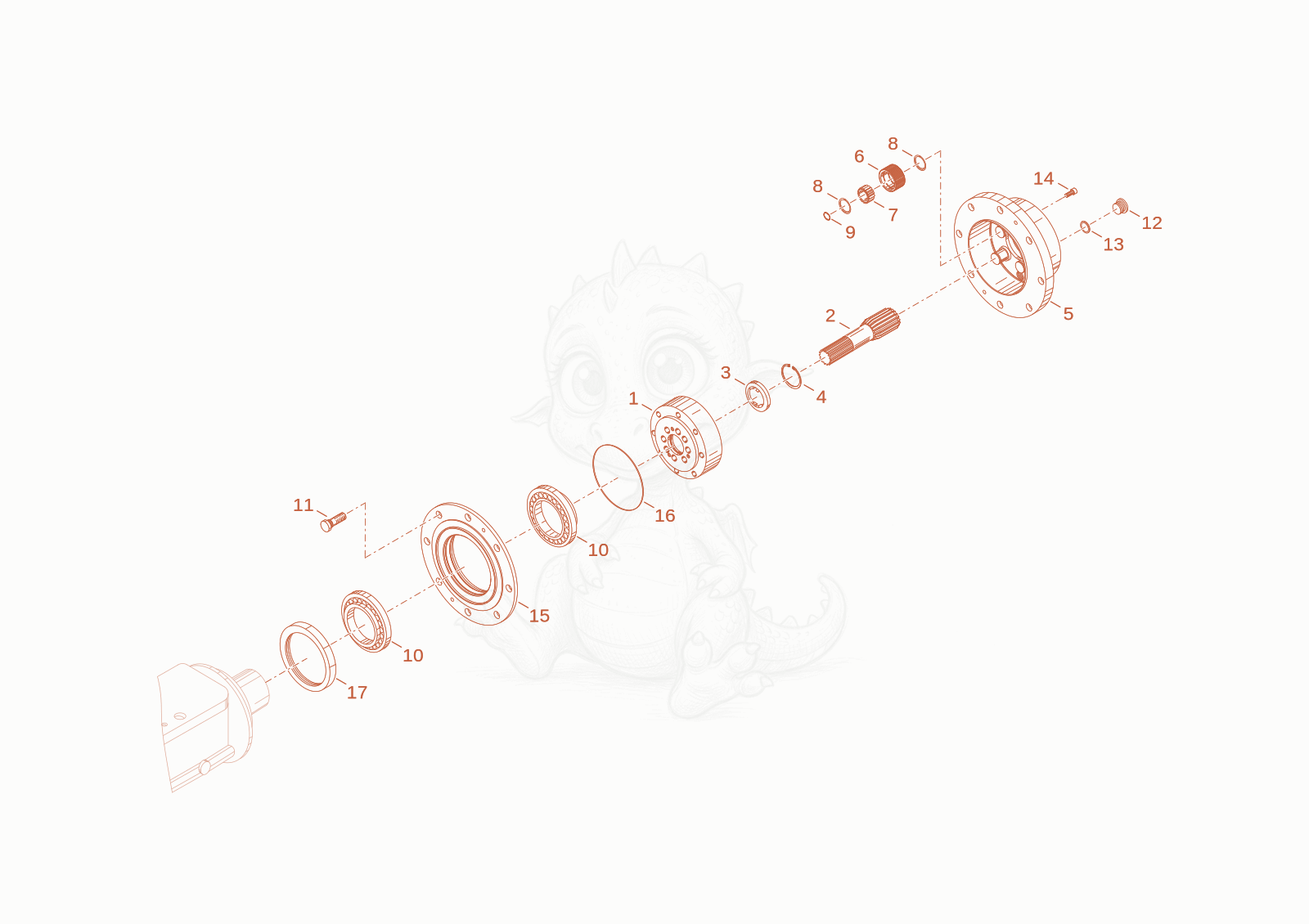 Exploded parts diagram of the planetary housing of a Wacker Neuson WL50, with numbered balloons