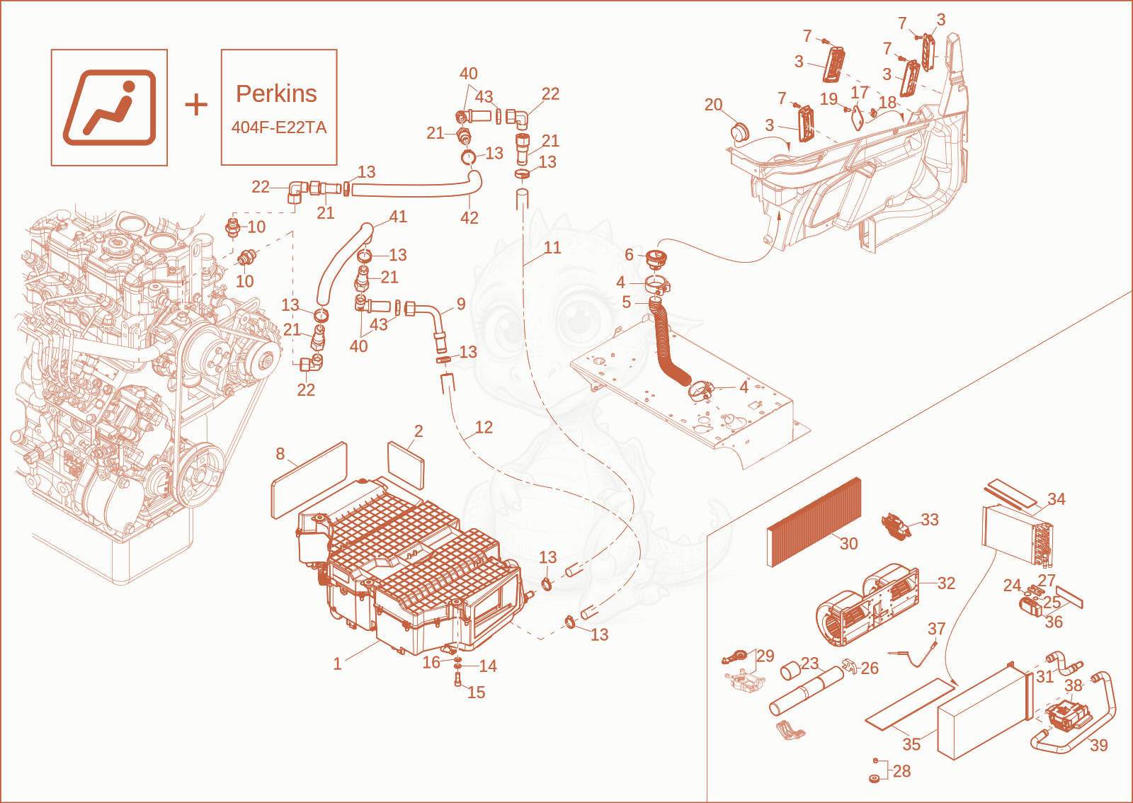 Exploded parts diagram of the AIR-CONDITIONING PLANT INST. (OPTION) of a Wacker Neuson EW65, with numbered balloons