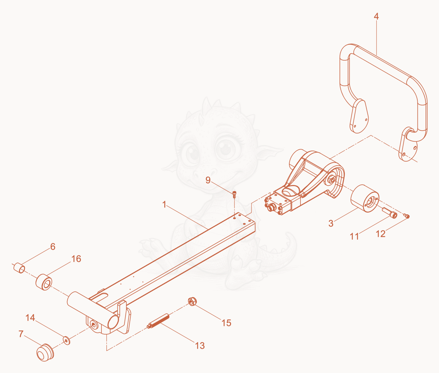 Exploded parts diagram of the Center Pole cpl. of a Wacker Neuson BPU2540, with numbered balloons