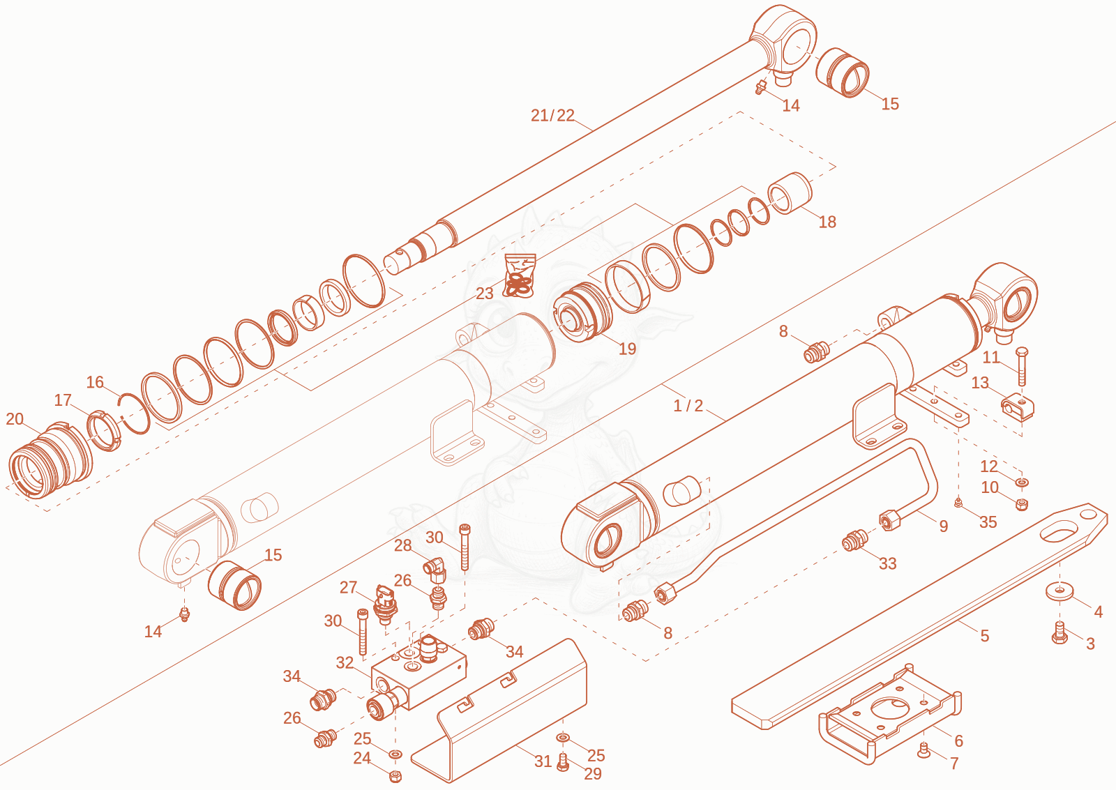 Exploded parts diagram of the BOOM CYLINDER of a Wacker Neuson ET25-2, with numbered balloons