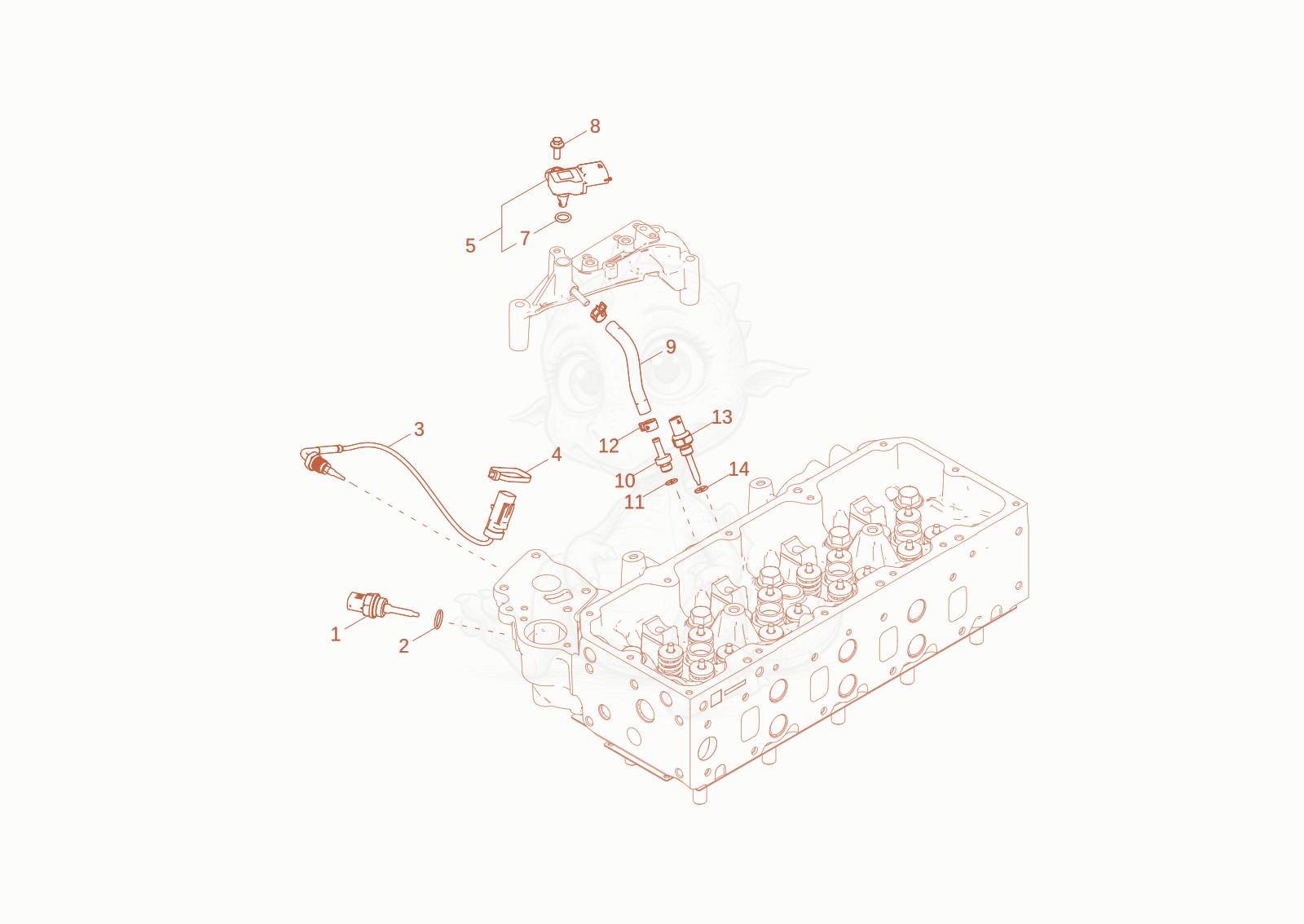 Exploded parts diagram of the Temperature sensor of a Wacker Neuson EW100-2, with numbered balloons