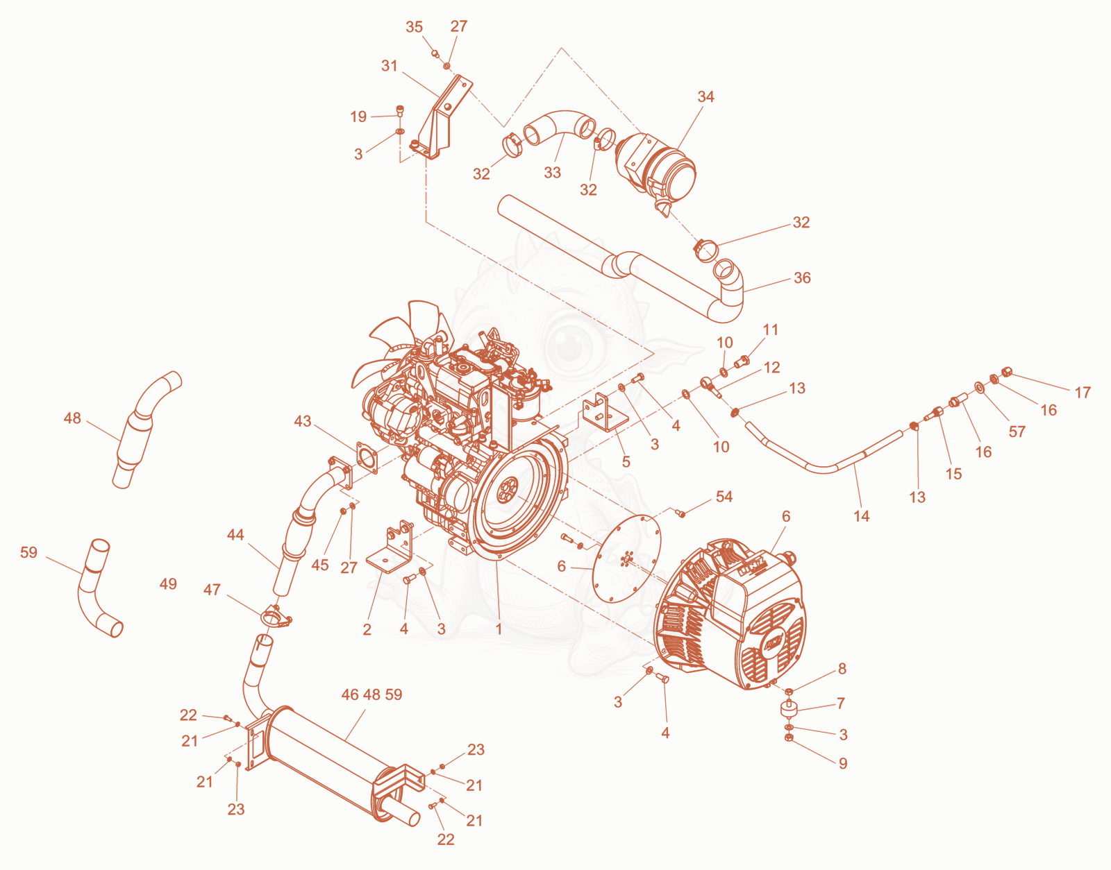 Exploded parts diagram of the engine cpl. of a Wacker Neuson LTN5YPHD, with numbered balloons