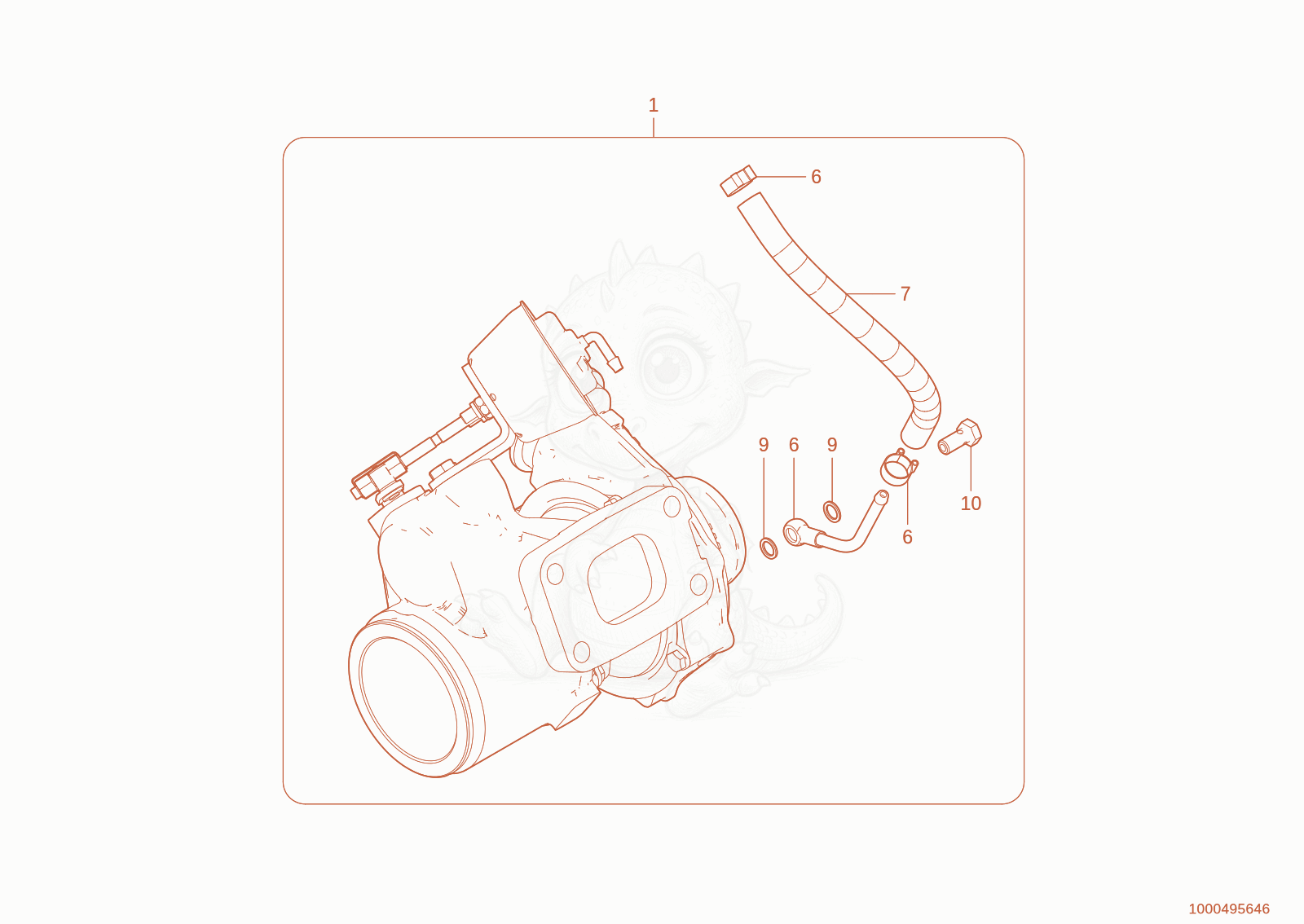 Exploded parts diagram of the turbo charger of a Wacker Neuson WL110(WRL90-05), with numbered balloons