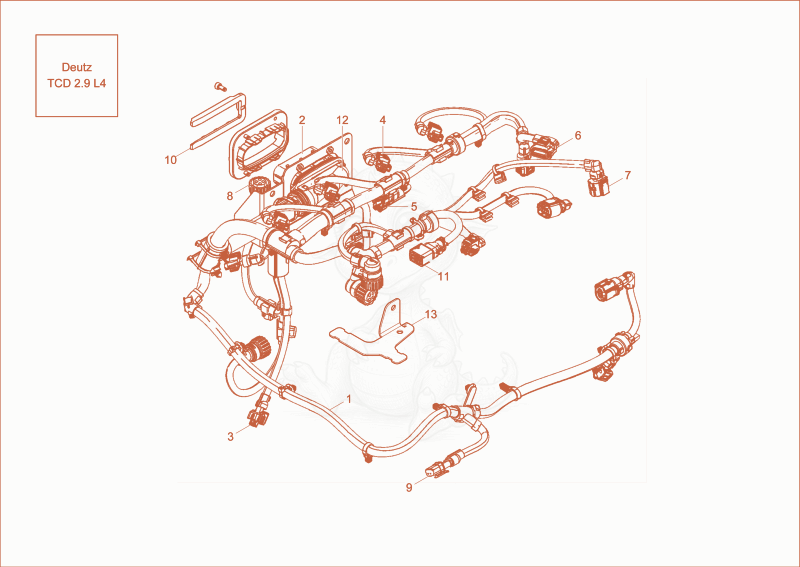 Exploded parts diagram of the WIRE HARNESS ENGINE (Option) of a Wacker Neuson DW50, with numbered balloons