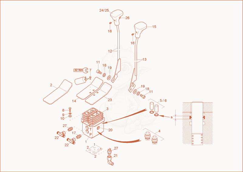 Exploded parts diagram of the driving valve of a Wacker Neuson 8003, with numbered balloons