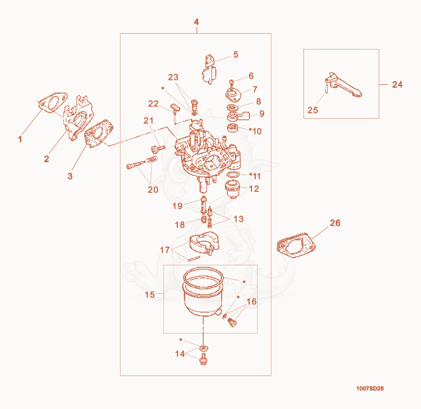Exploded parts diagram of the Carburetor cpl. of a Wacker Neuson RSS800A, with numbered balloons