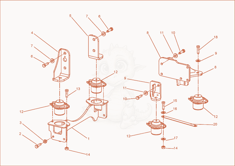 Exploded parts diagram of the Engine bedding of a Wacker Neuson 3501AA, with numbered balloons