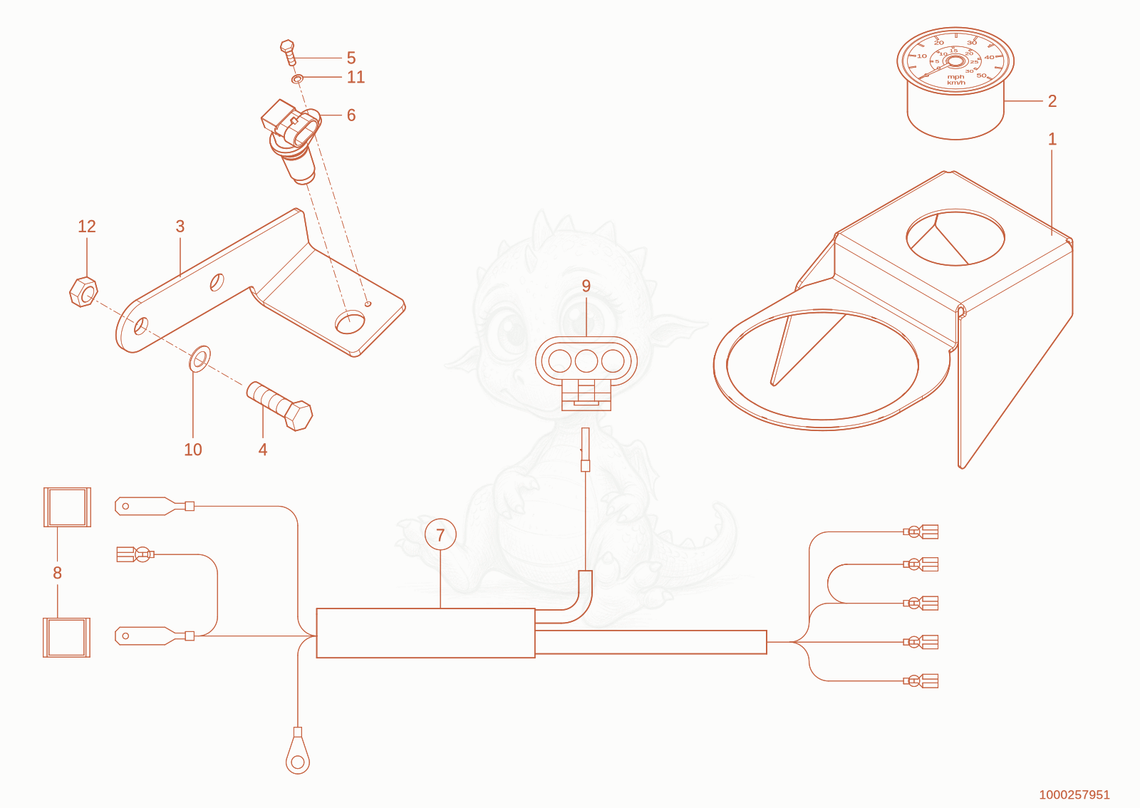 Exploded parts diagram of the tachometer of a Wacker Neuson 1150, with numbered balloons