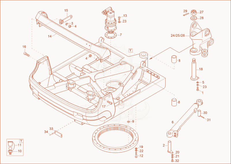 Exploded parts diagram of the chassis of a Wacker Neuson 3802WD, with numbered balloons