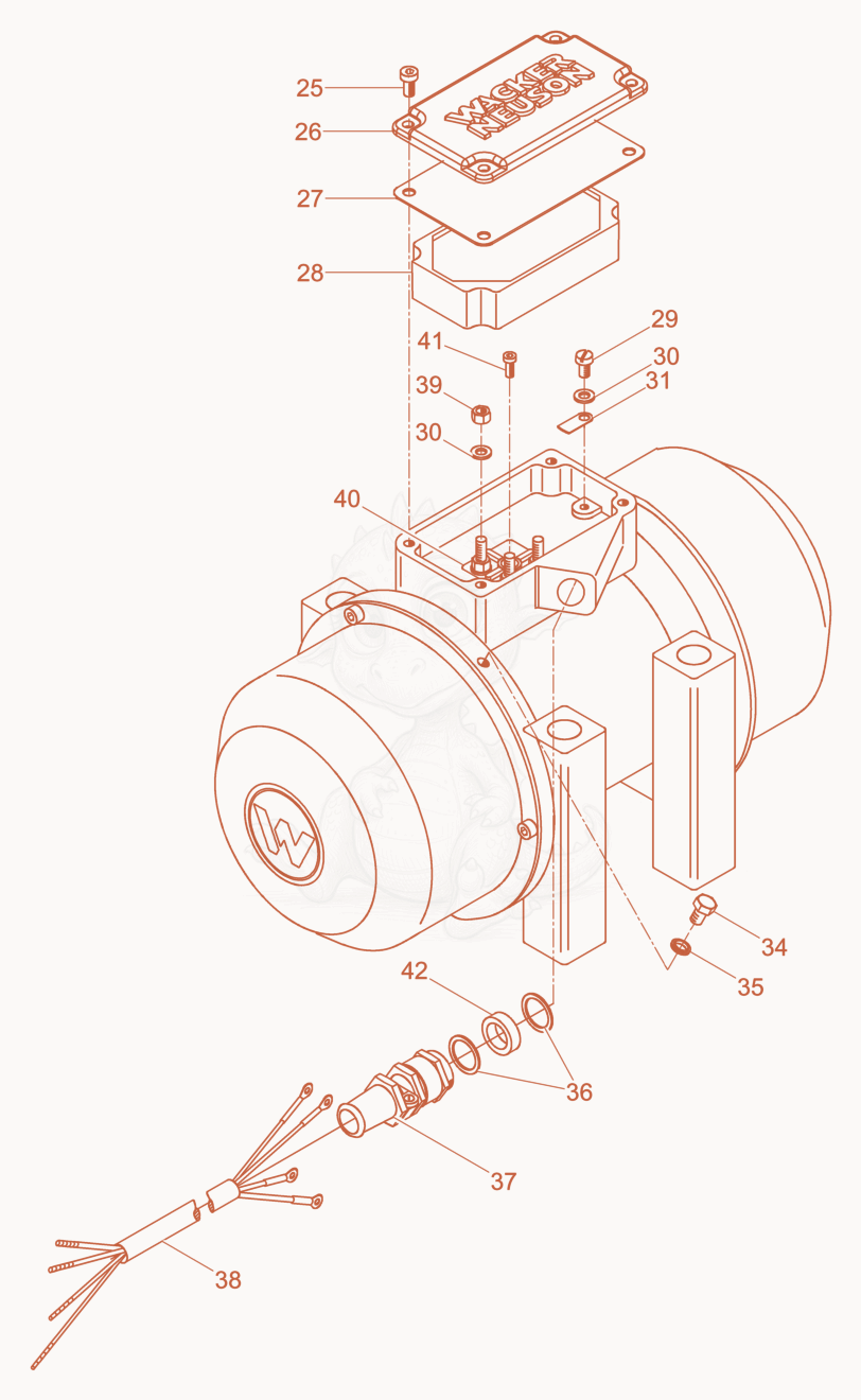 Exploded parts diagram of the External Vibrator cpl. of a Wacker Neuson AR53/1,5/400, with numbered balloons