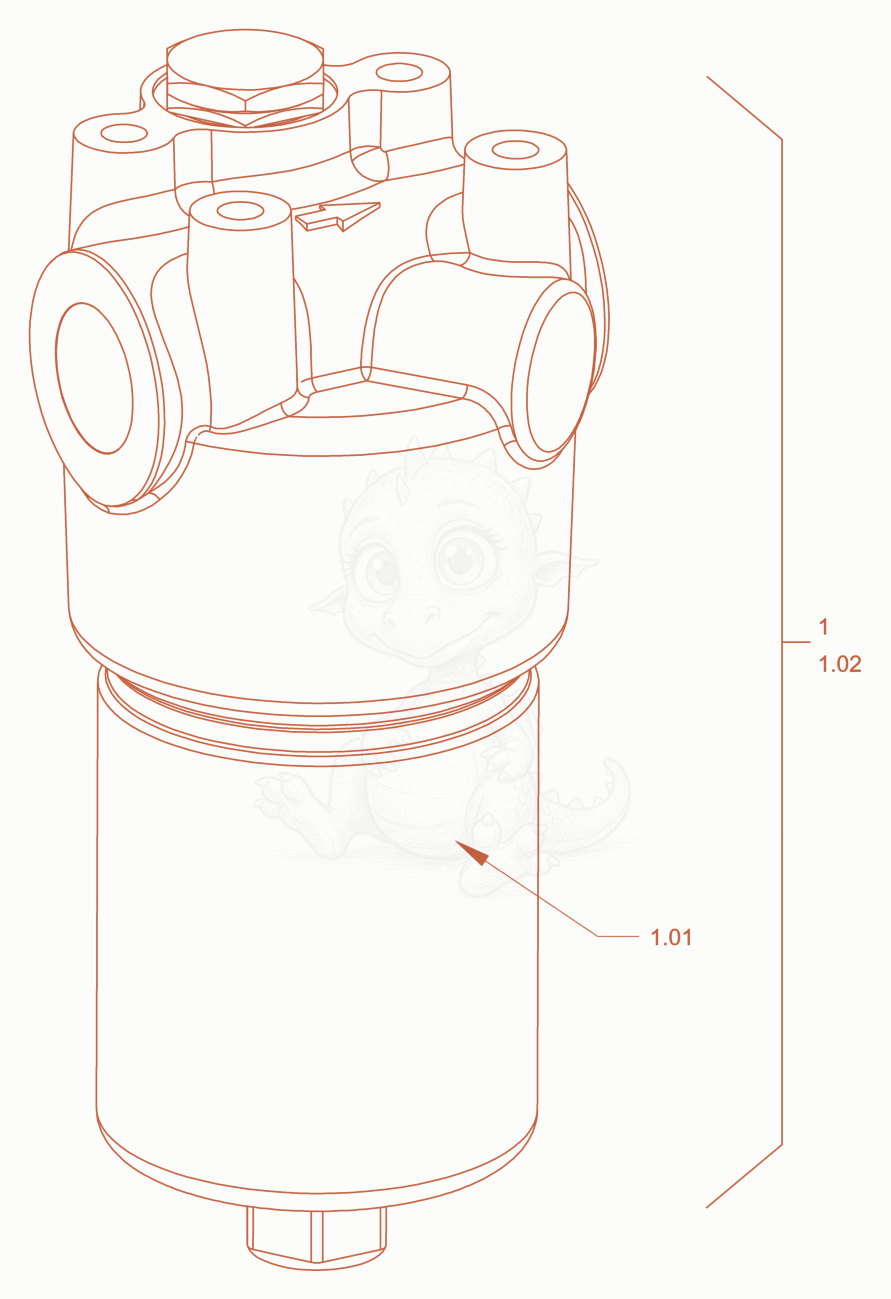 Exploded parts diagram of the filter (hydraulic oil) of a Wacker Neuson RD40-130CDPF, with numbered balloons