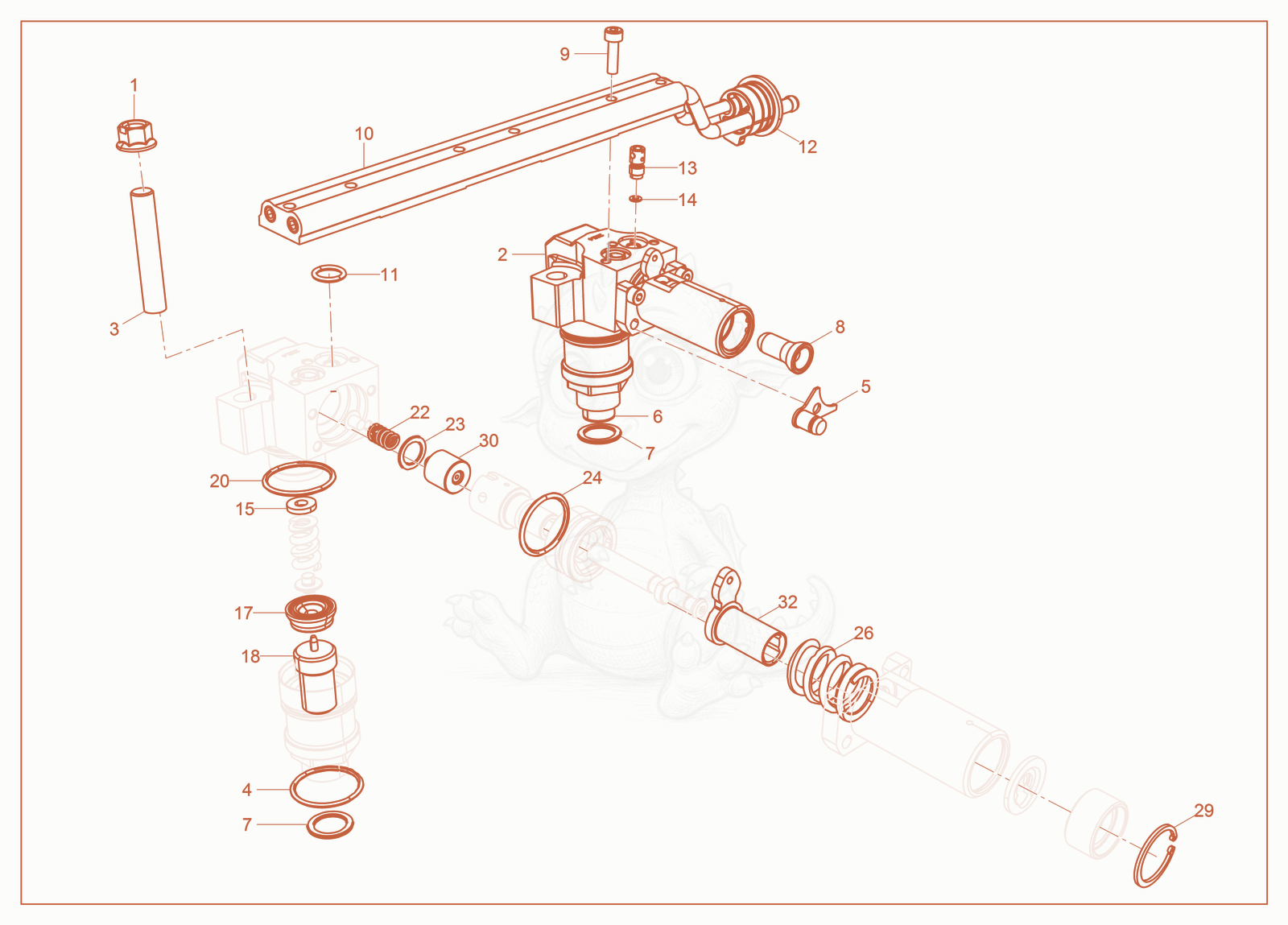 Exploded parts diagram of the Fuel Injection System of a Wacker Neuson RTD-SC4, with numbered balloons