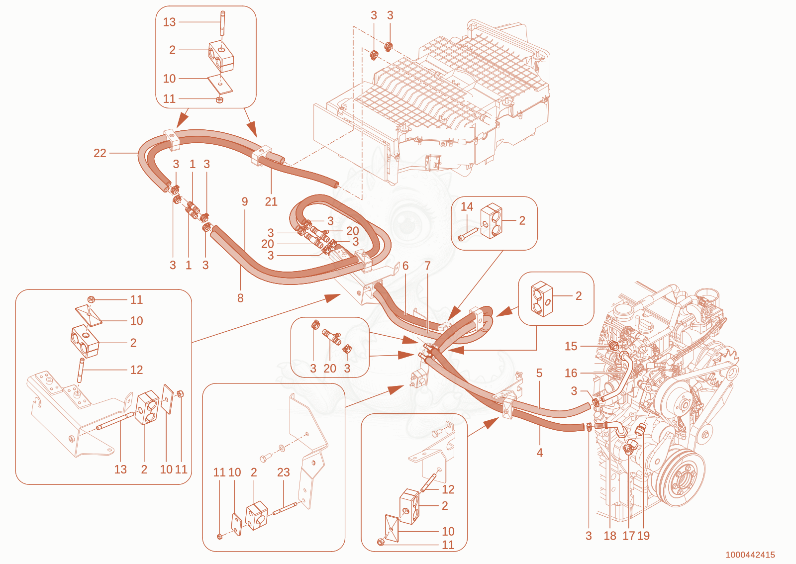 Exploded parts diagram of the heating of a Wacker Neuson WL95(WRL90-00), with numbered balloons