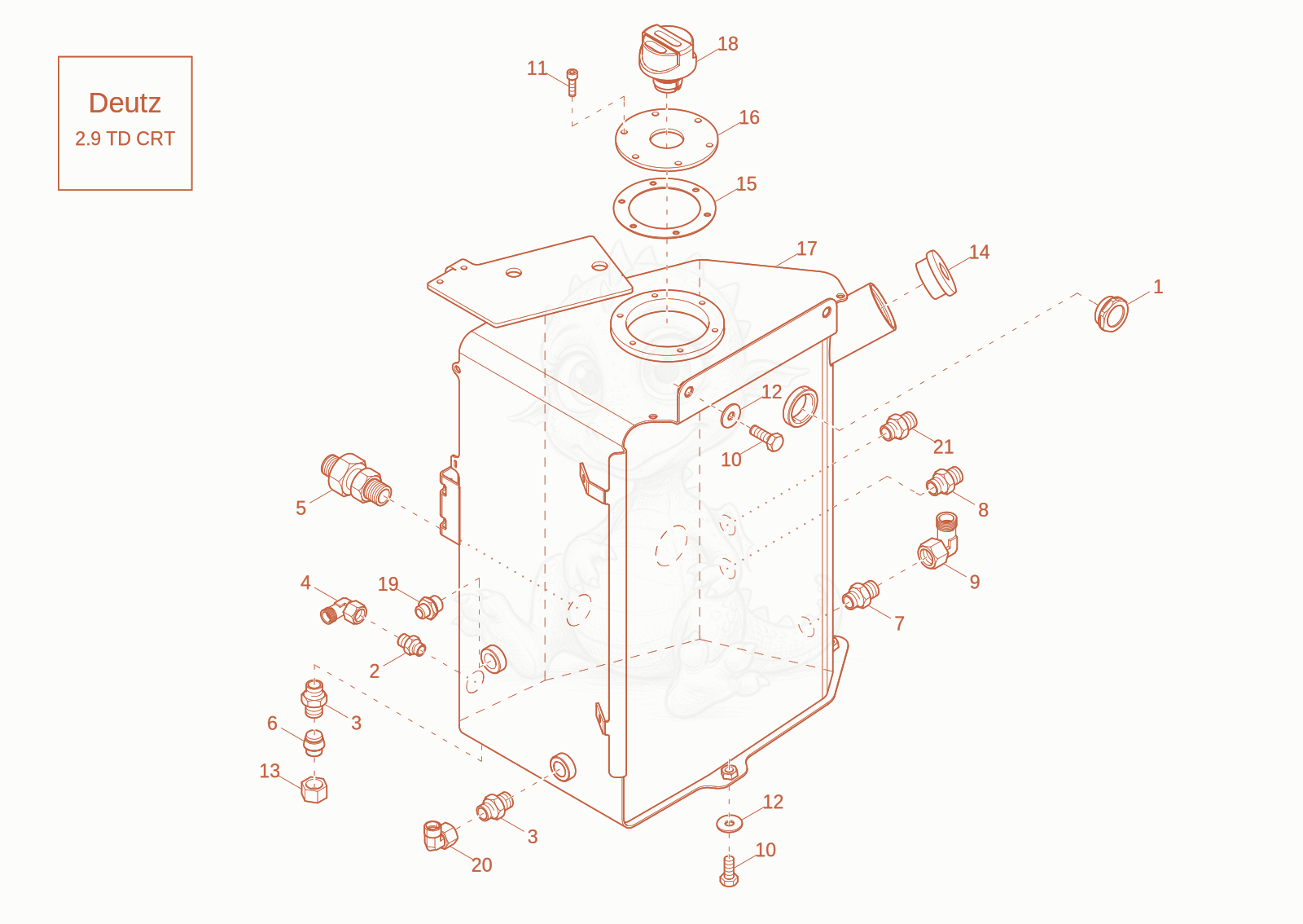 Exploded parts diagram of the hydraulic tank of a Wacker Neuson DV100-2, with numbered balloons