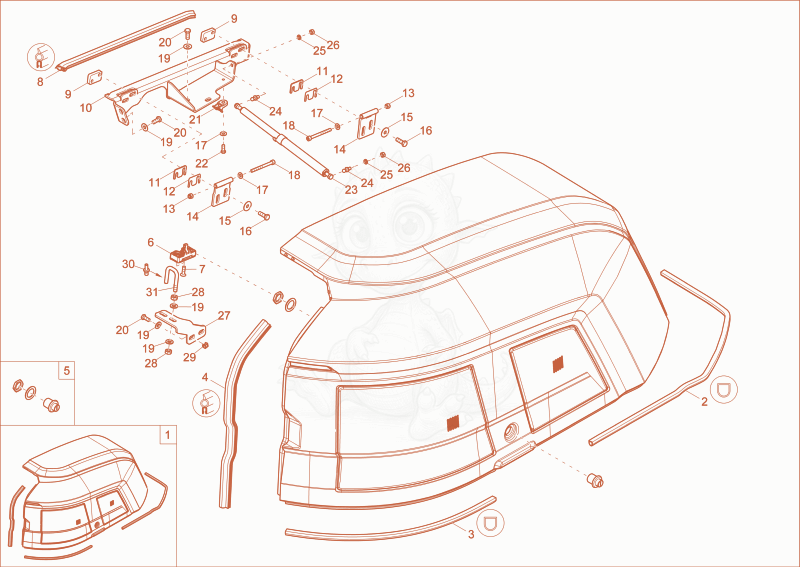 Exploded parts diagram of the TANK COVER of a Wacker Neuson ET58, with numbered balloons
