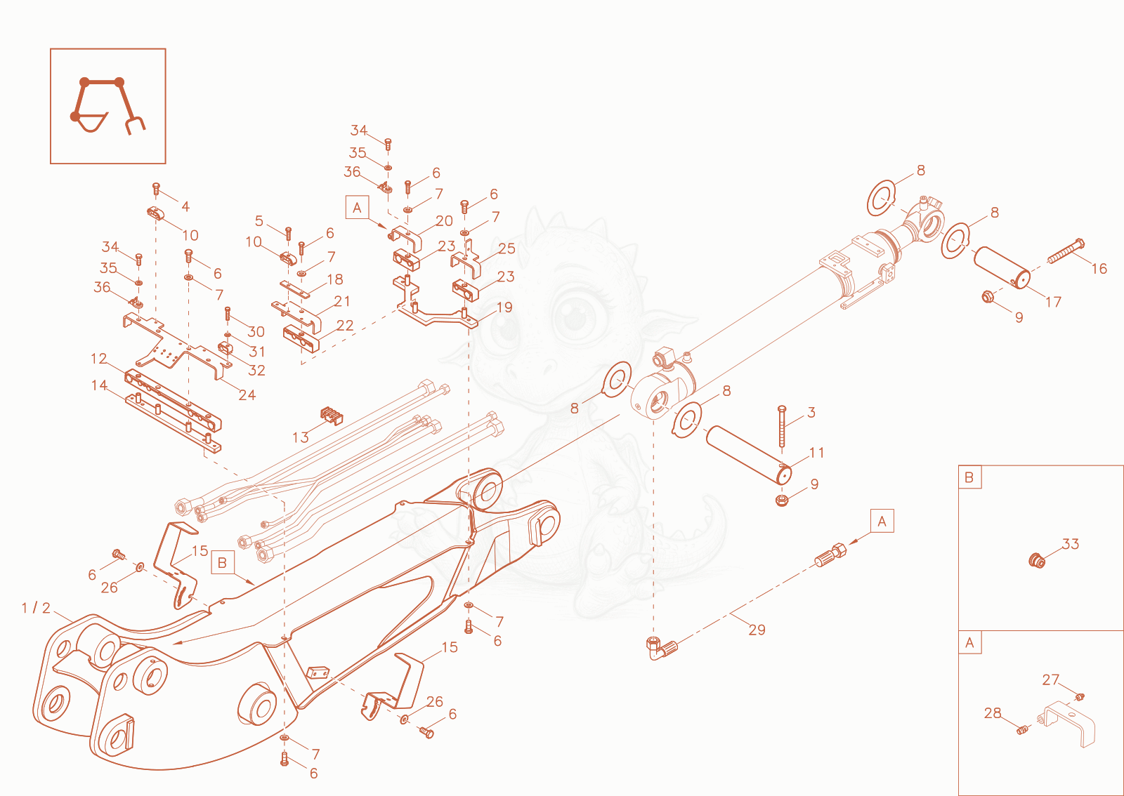 Exploded parts diagram of the LUFFING BOOM of a Wacker Neuson EW100-2, with numbered balloons