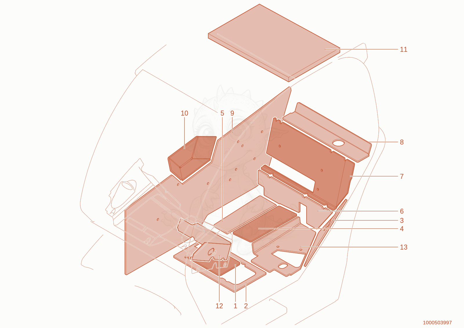 Exploded parts diagram of the insulating mat cabine of a Wacker Neuson TH735(415-36), with numbered balloons