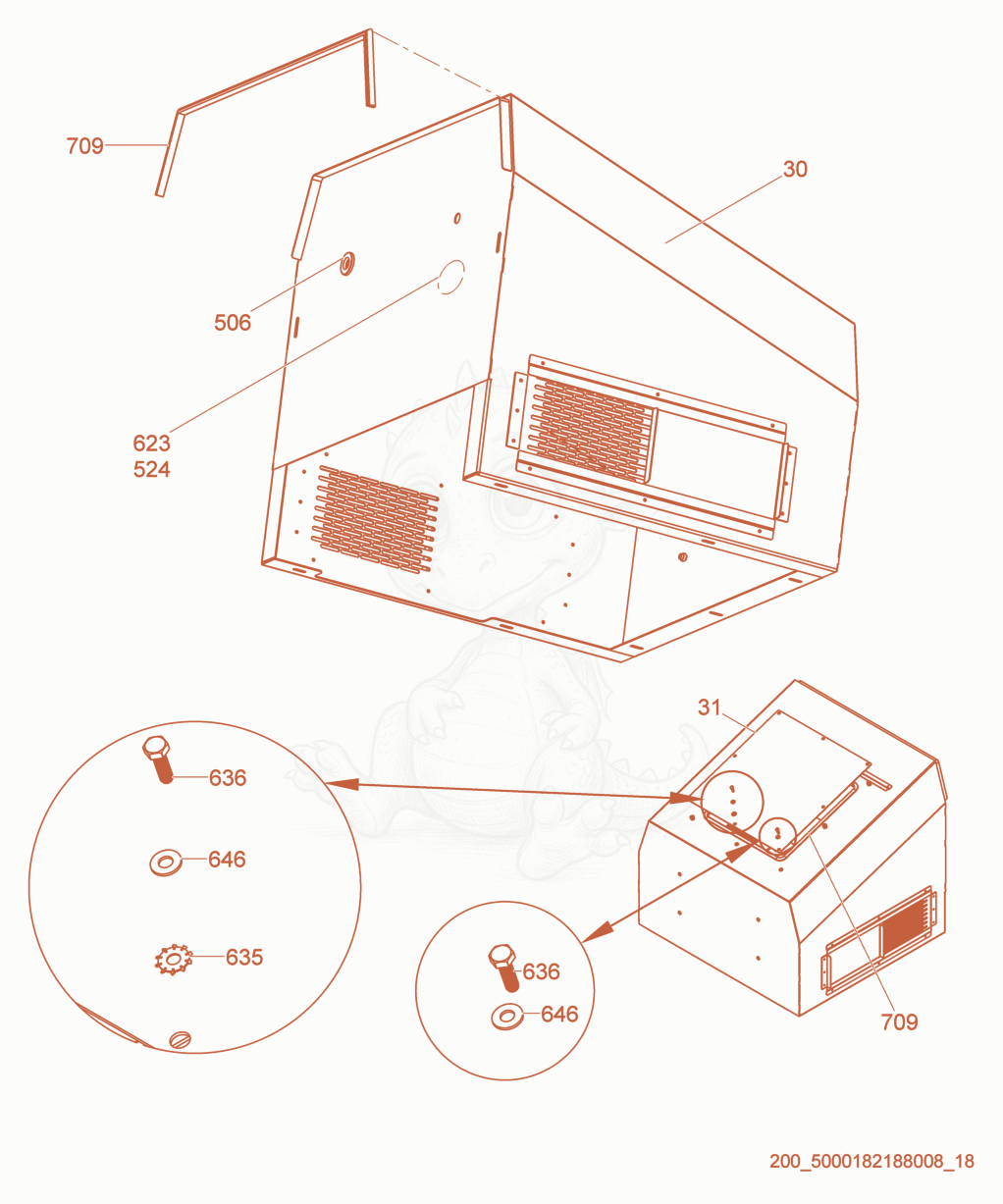 Exploded parts diagram of the Blower Housing of a Wacker Neuson HI900D, with numbered balloons