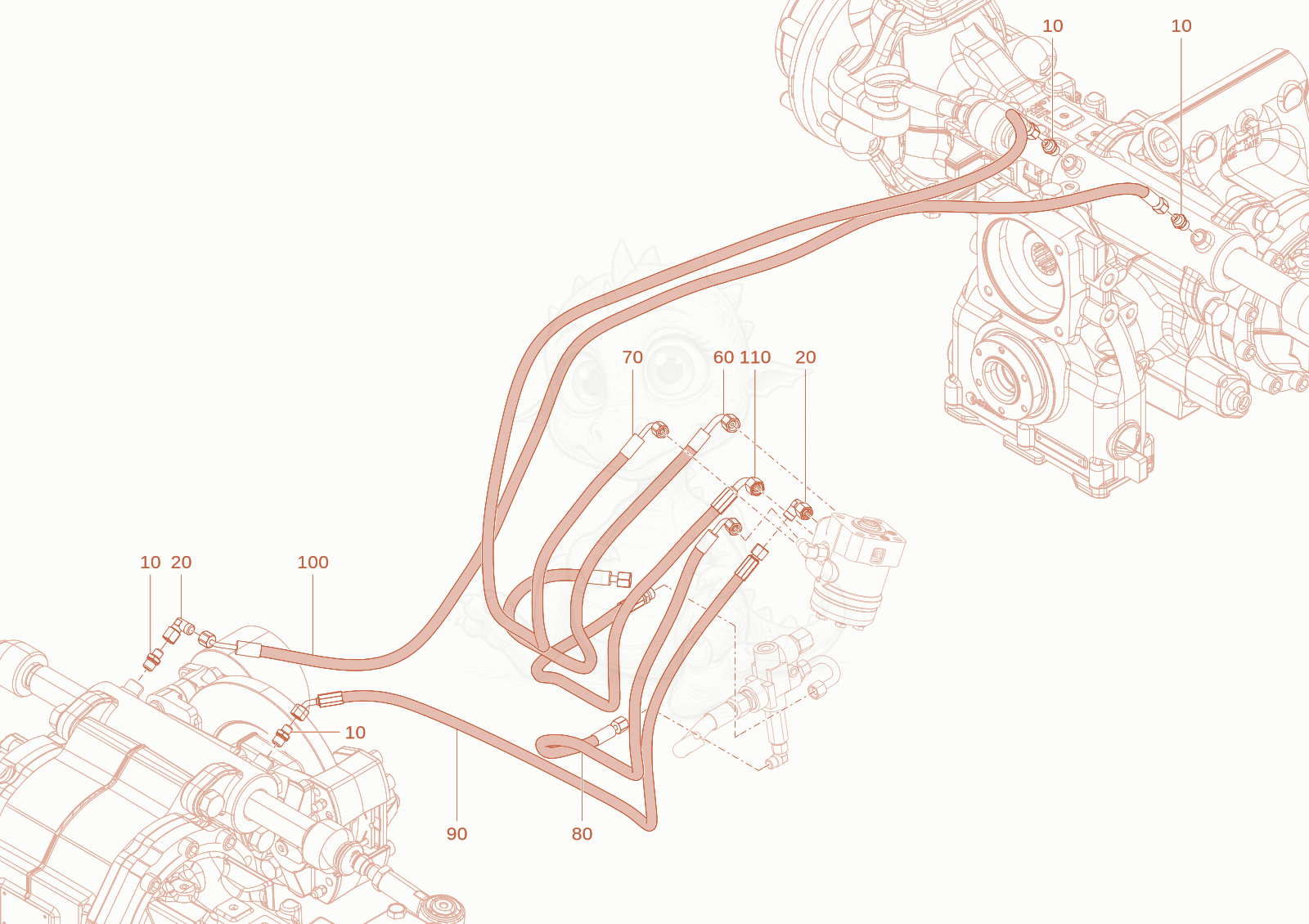 Exploded parts diagram of the Tubing steering unit of a Wacker Neuson TH412(T01-01), with numbered balloons