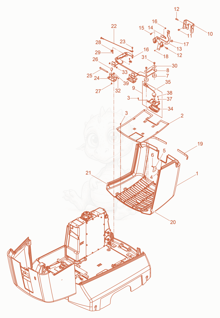 Exploded parts diagram of the Bonnet front of a Wacker Neuson DPU130LE, with numbered balloons