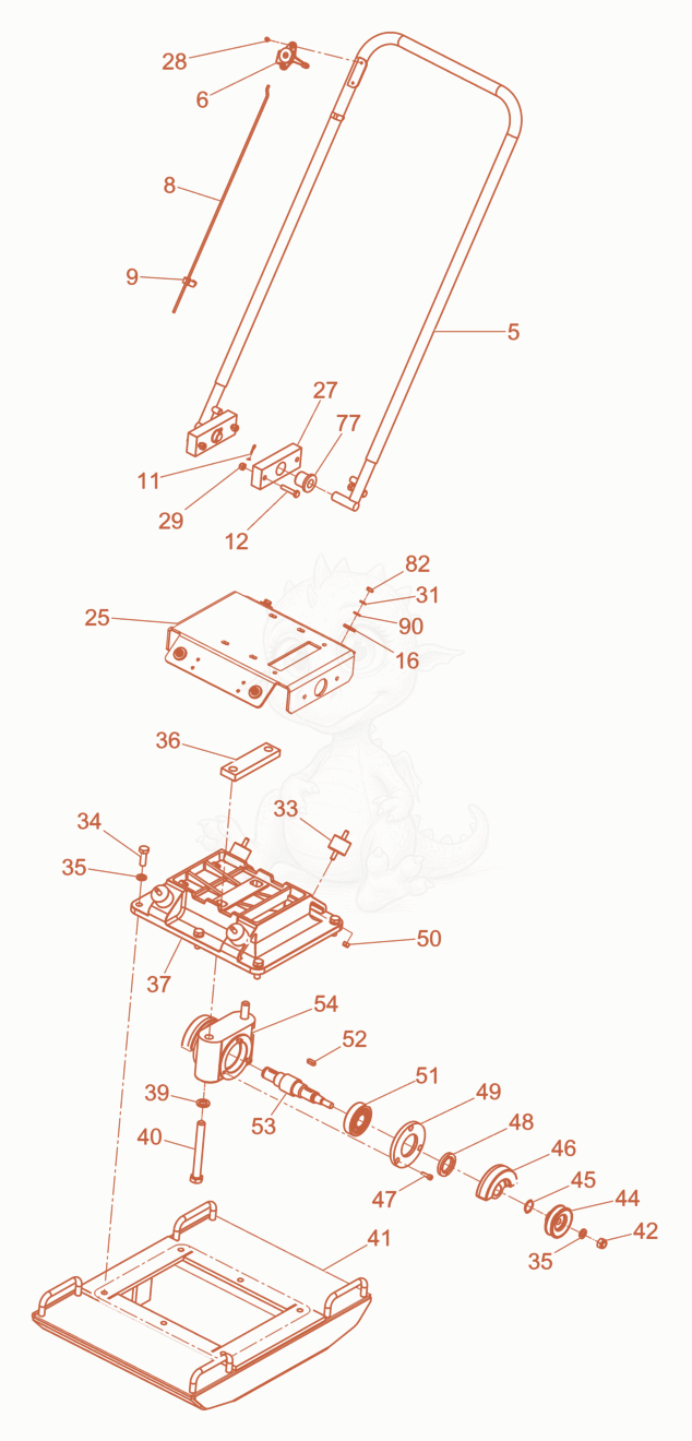 Exploded parts diagram of the Guide Handle/Baseplate of a Wacker Neuson VPY70, with numbered balloons