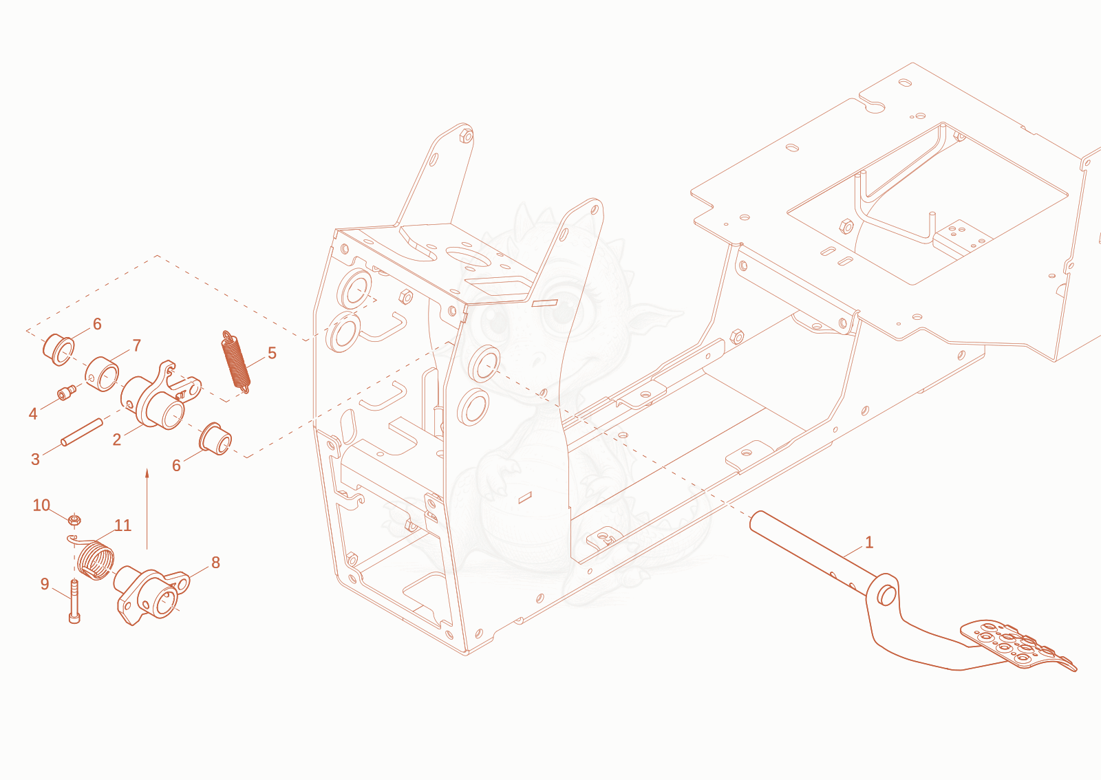Exploded parts diagram of the FOOT BRAKE of a Wacker Neuson DV90-2, with numbered balloons