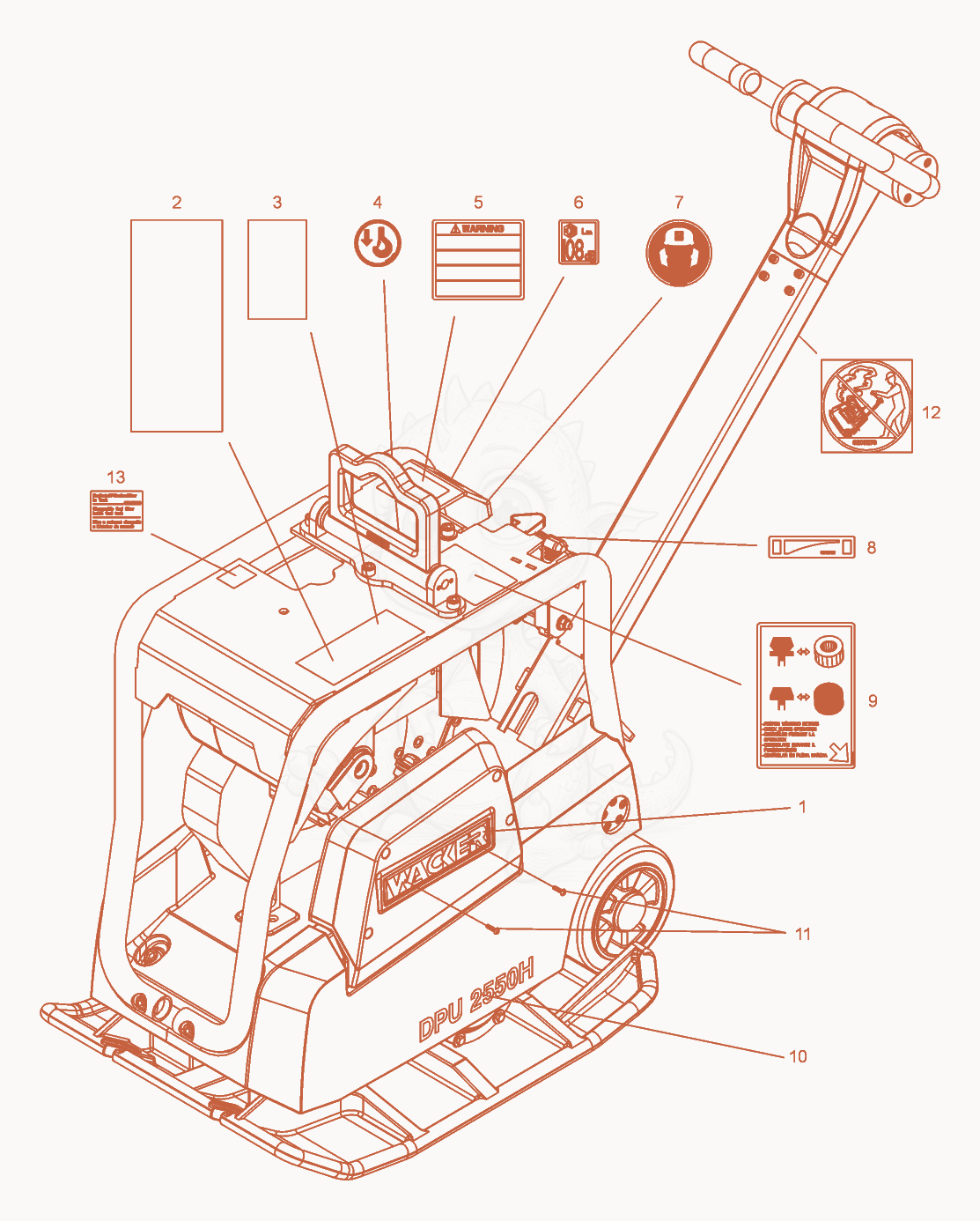 Exploded parts diagram of the Labels of a Wacker Neuson DPU2550H, with numbered balloons
