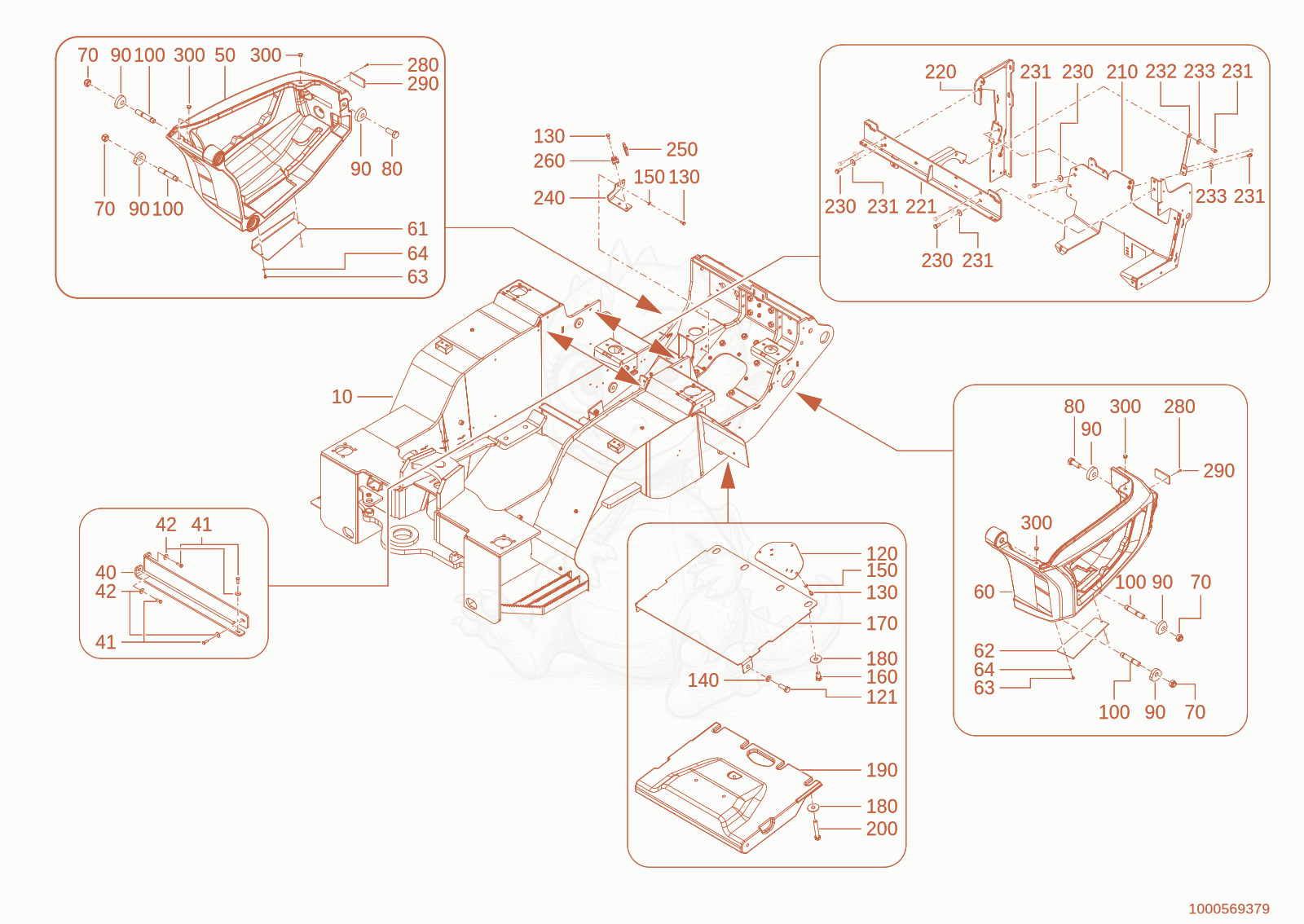 Despiece del REAR PART CHASSIS de una máquina Wacker Neuson WL750P(A04-05), con globos numerados