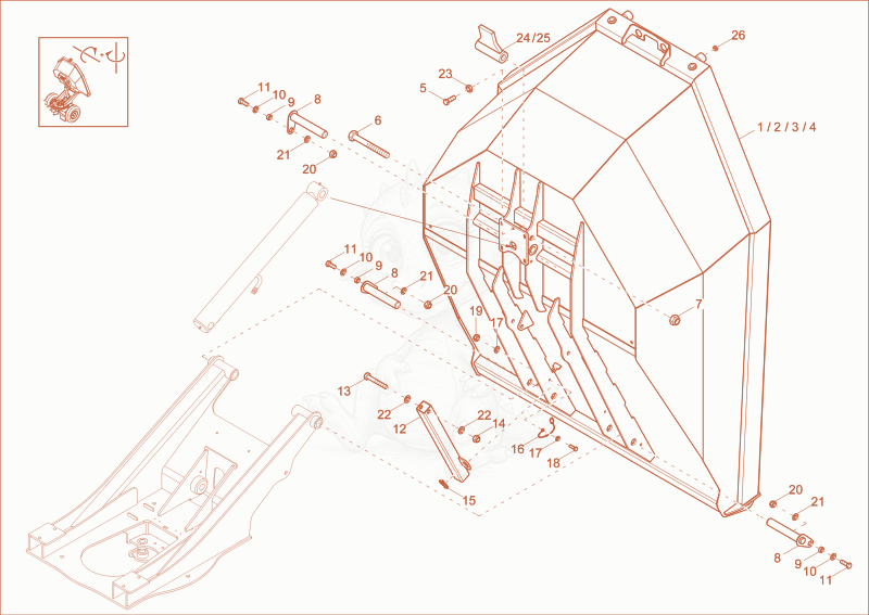 Exploded parts diagram of the skip of a Wacker Neuson DW40, with numbered balloons