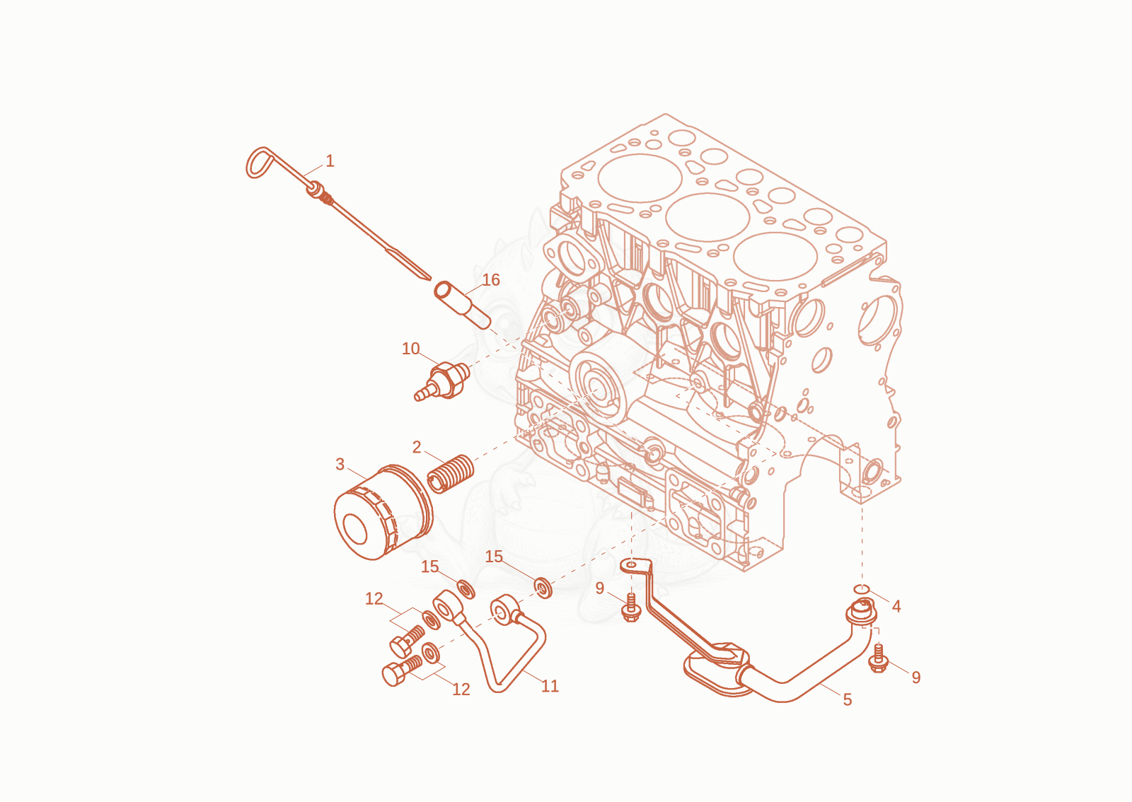 Exploded parts diagram of the LUB OIL SYSTEM of a Wacker Neuson 803-2, with numbered balloons