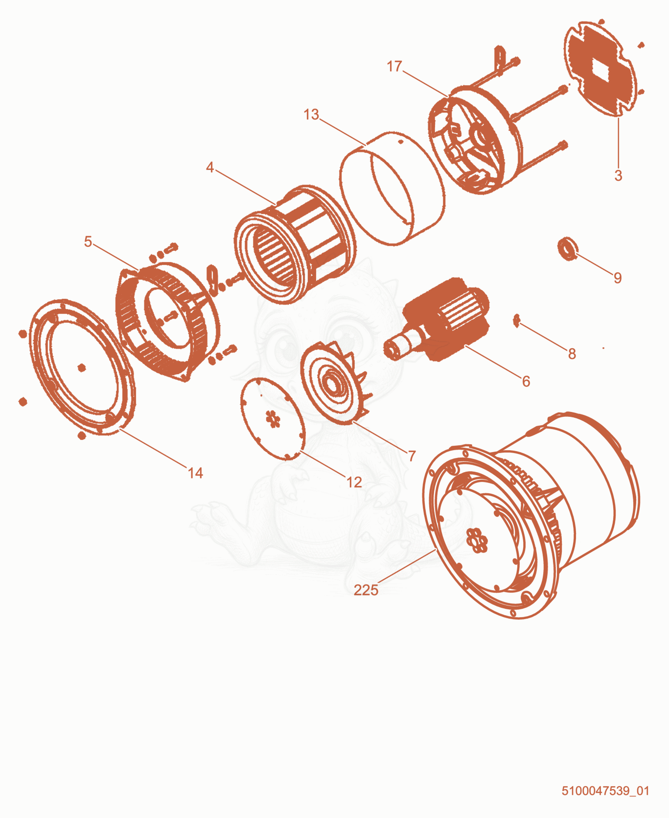 Exploded parts diagram of the Generator cpl. of a Wacker Neuson LTV4K, with numbered balloons