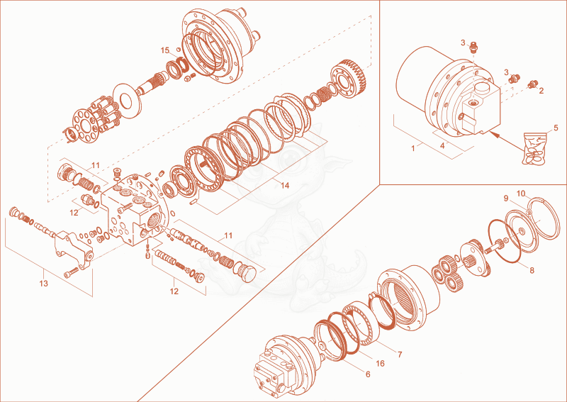 Exploded parts diagram of the drive unit of a Wacker Neuson EZ53, with numbered balloons