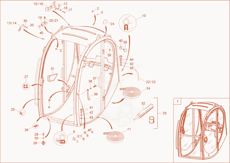 Exploded parts diagram of the CABIN FRAME (OPTION) of a Wacker Neuson 2003, with numbered balloons