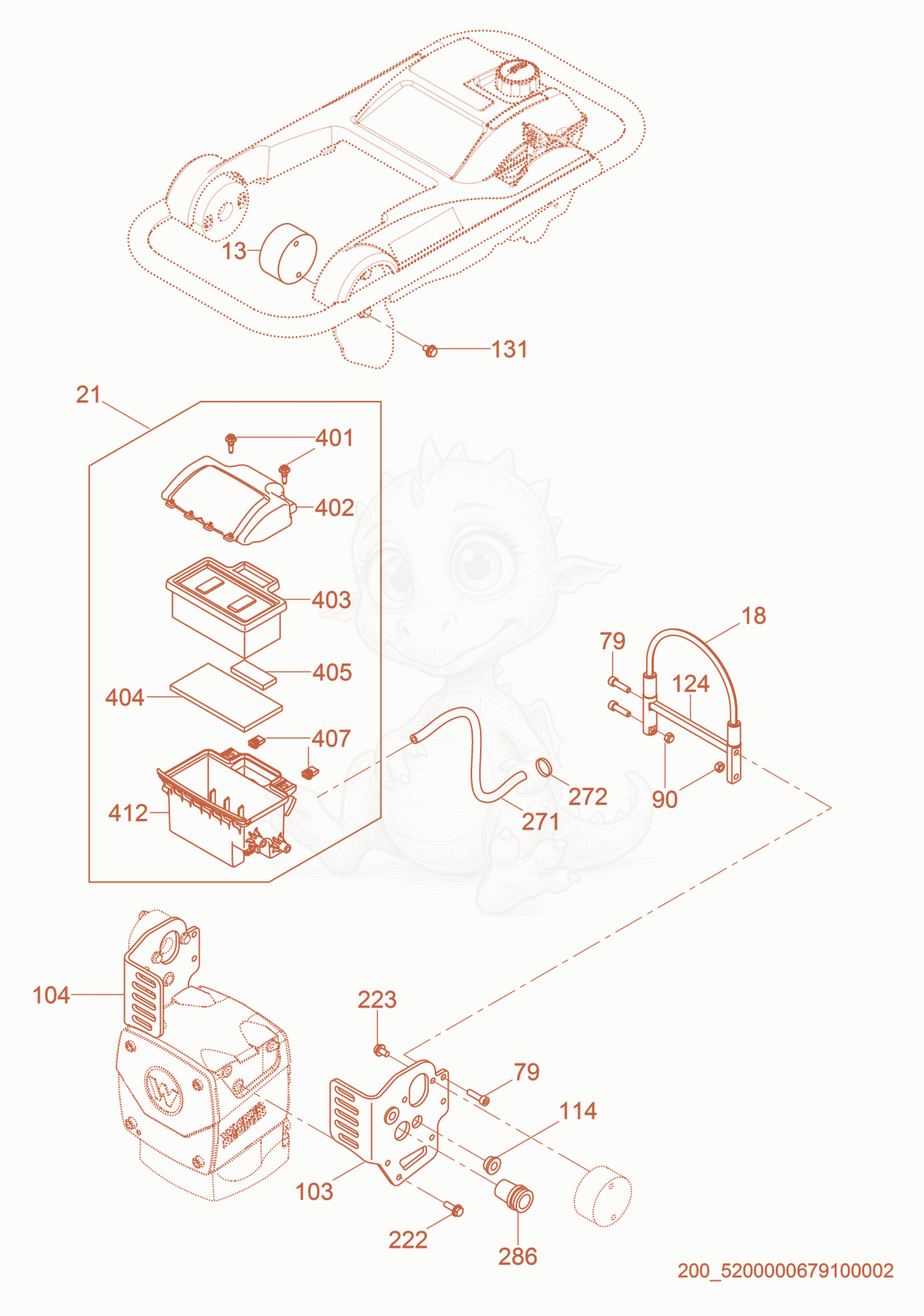 Exploded parts diagram of the Air Cleaner cpl. of a Wacker Neuson BS50-4S, with numbered balloons
