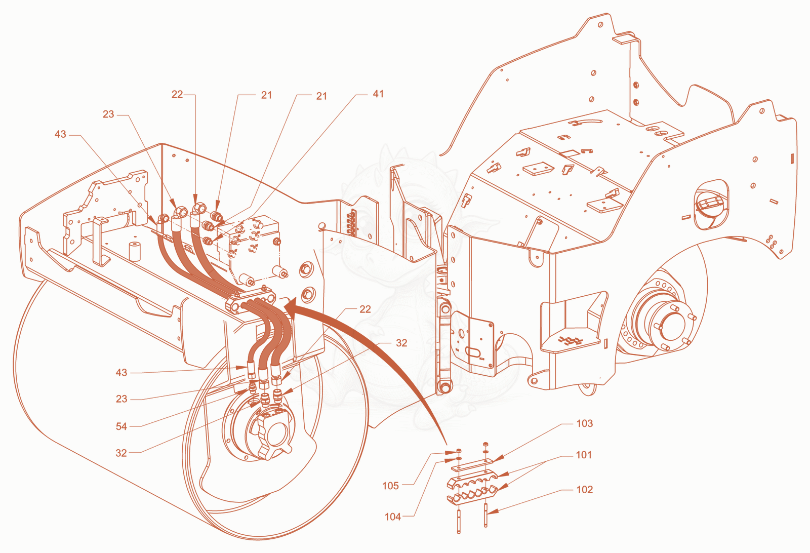 Exploded parts diagram of the advance drive of a Wacker Neuson RD28-120CCN, with numbered balloons