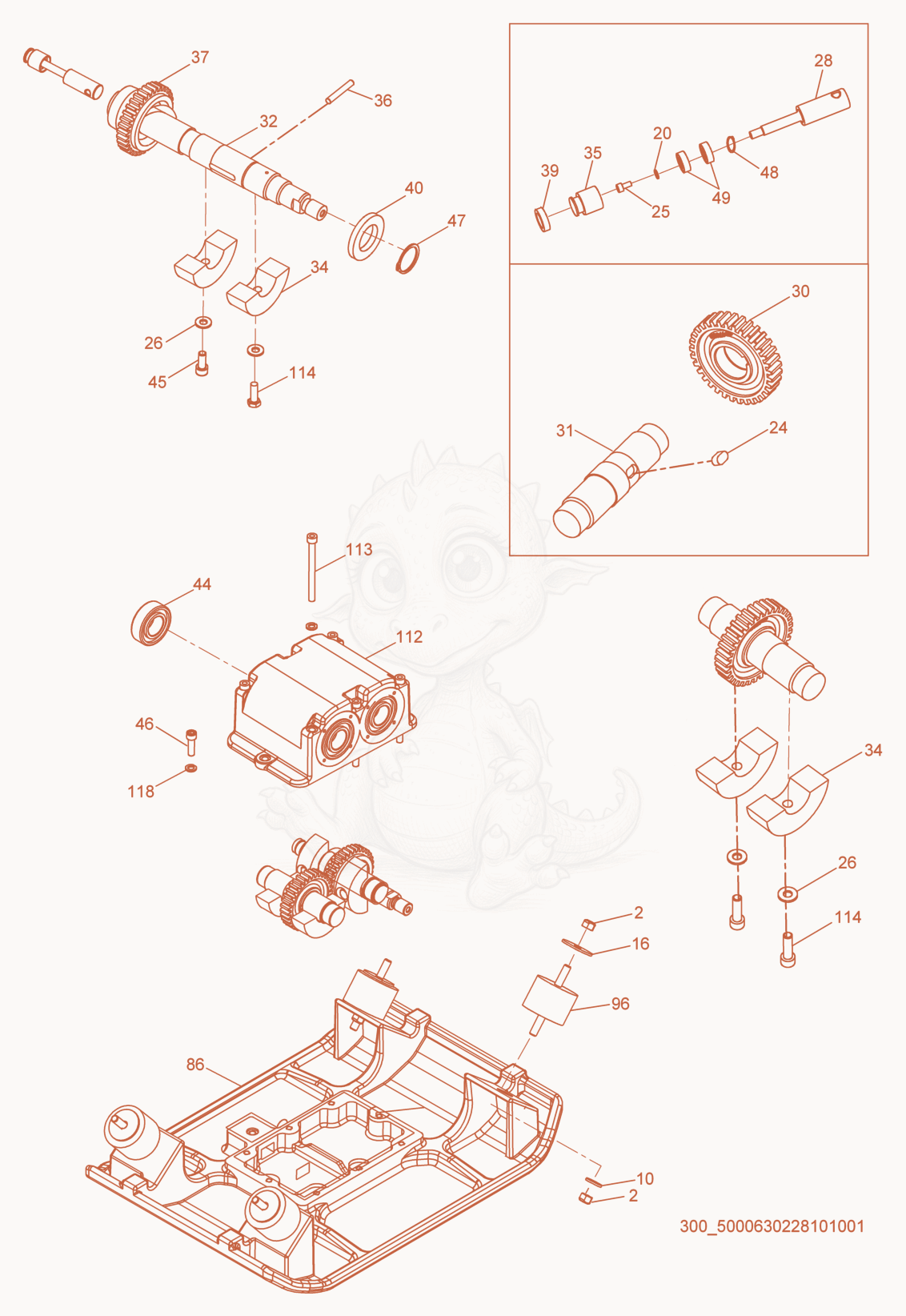 Exploded parts diagram of the Shaft Cpl. of a Wacker Neuson MPU29A, with numbered balloons