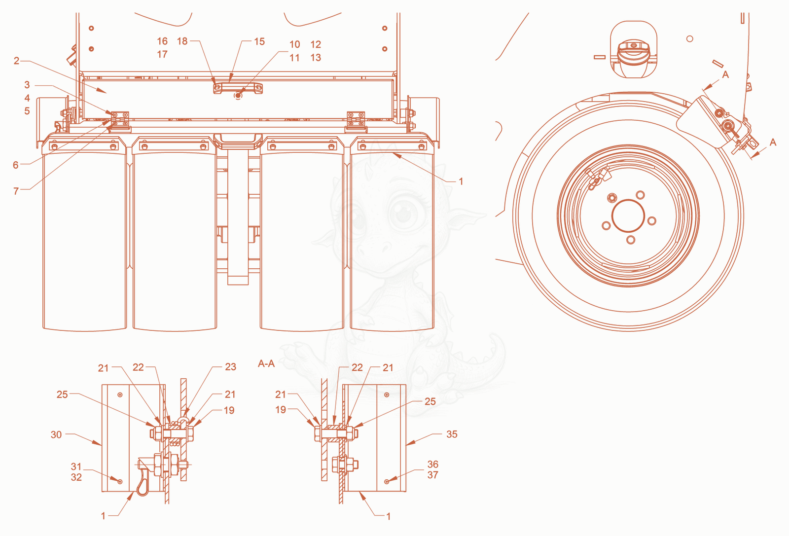Exploded parts diagram of the scraper (tires) of a Wacker Neuson RD27-120C.3, with numbered balloons