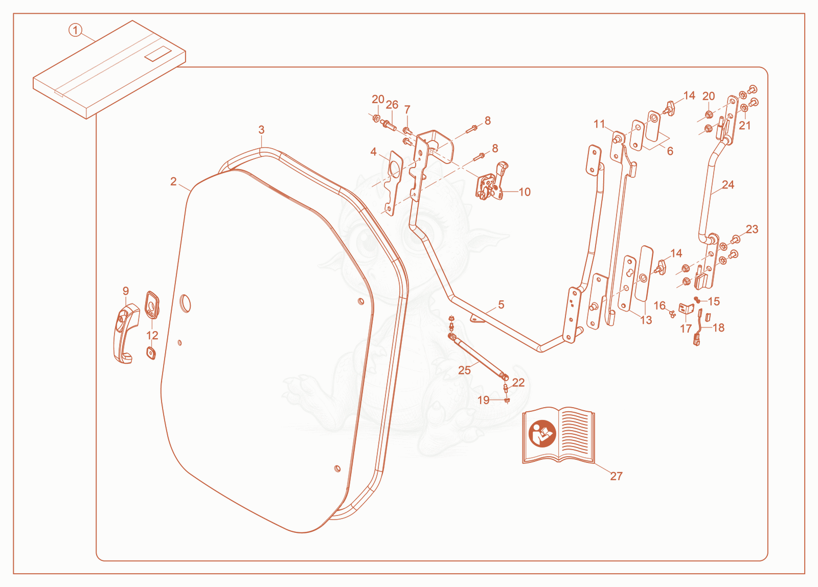 Exploded parts diagram of the Kit—Polycarbonate Door of a Wacker Neuson ST37, with numbered balloons