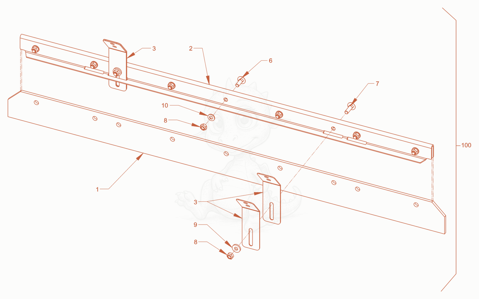 Exploded parts diagram of the rigid scraper of a Wacker Neuson RD40-130CDPF, with numbered balloons