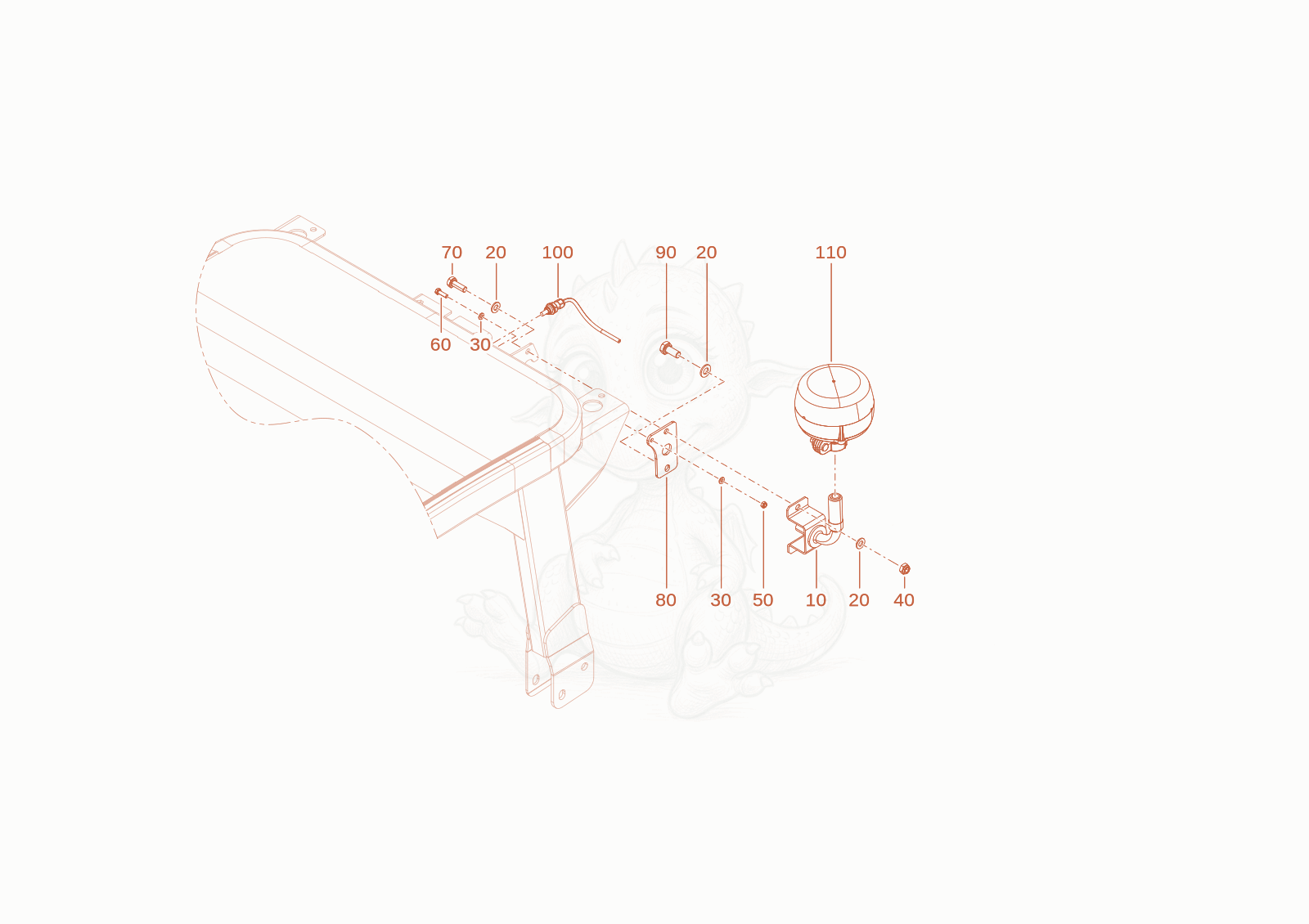 Exploded parts diagram of the rotating beacon of a Wacker Neuson WL250(A02-01), with numbered balloons