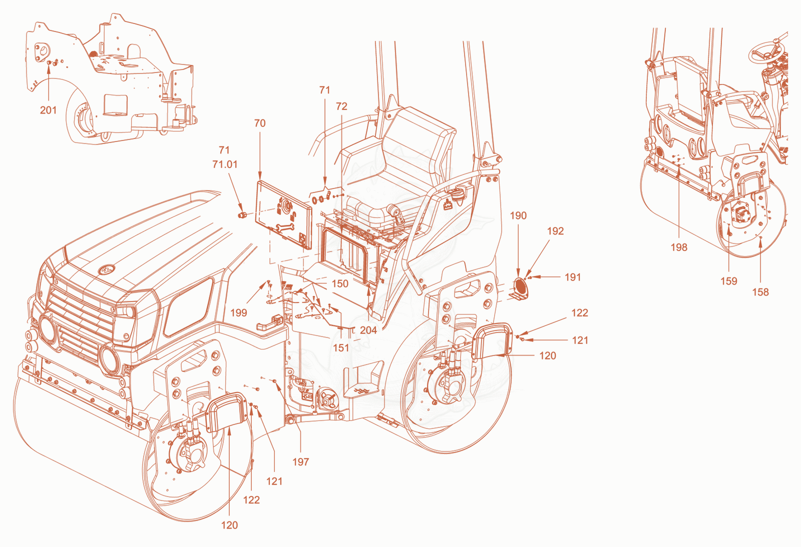 Exploded parts diagram of the canopies and covers of a Wacker Neuson RD24-100DPF, with numbered balloons