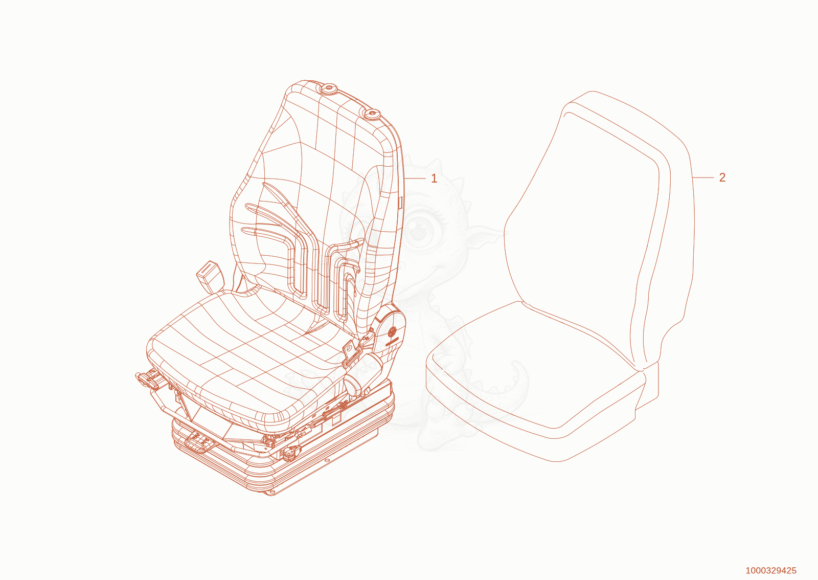 Exploded parts diagram of the seat MSG 95/722 of a Wacker Neuson TH522STAGEV, with numbered balloons