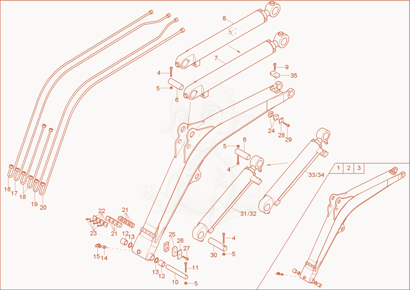 Exploded parts diagram of the lift arm of a Wacker Neuson 2503, with numbered balloons