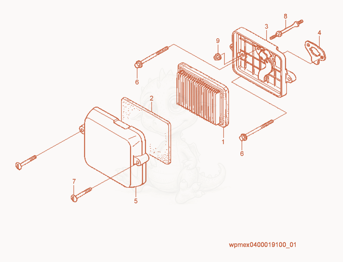 Exploded parts diagram of the Air Cleaner cpl. of a Wacker Neuson WP1030A, with numbered balloons
