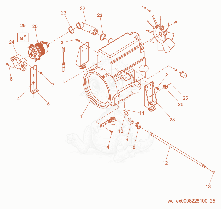 Exploded parts diagram of the Engine cpl. of a Wacker Neuson G25, with numbered balloons