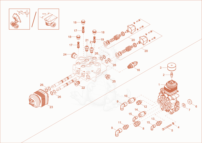 Exploded parts diagram of the control valve (Option) of a Wacker Neuson DW60-2, with numbered balloons