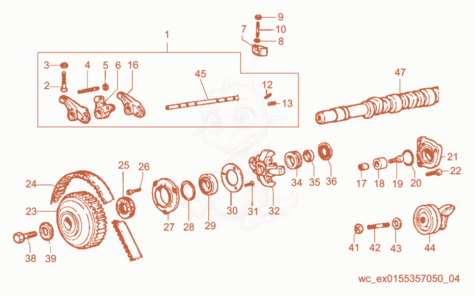 Exploded parts diagram of the Timing/Speed Governor of a Wacker Neuson LTN6L, with numbered balloons